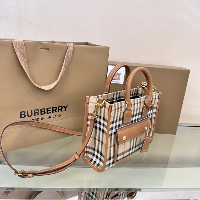 Burberry Vintage Check Small Leather Trim Tote Bag - Image 4
