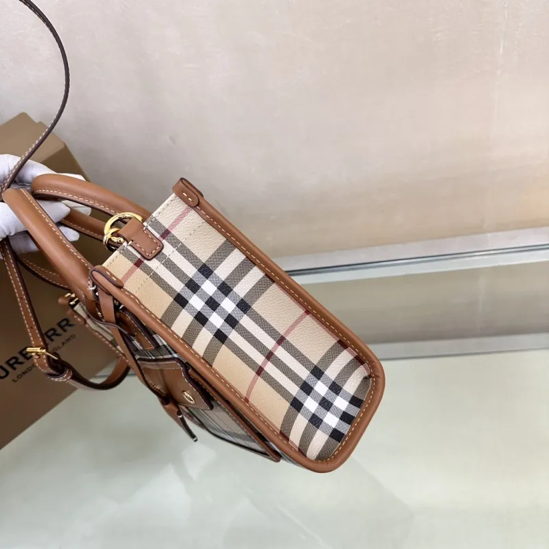 Burberry Vintage Check Small Leather Trim Tote Bag - Image 5