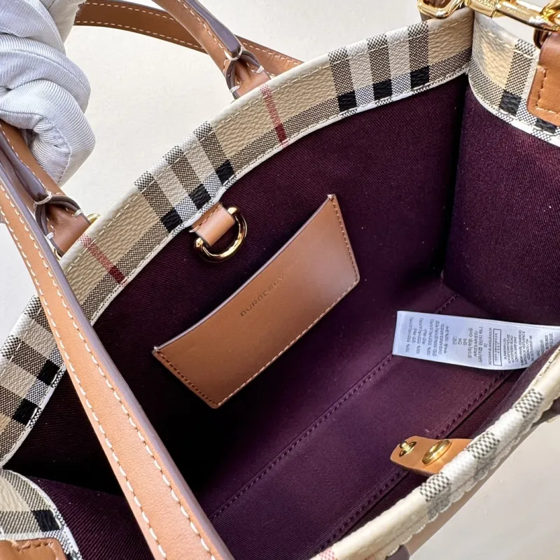 Burberry Vintage Check Small Leather Trim Tote Bag - Image 8
