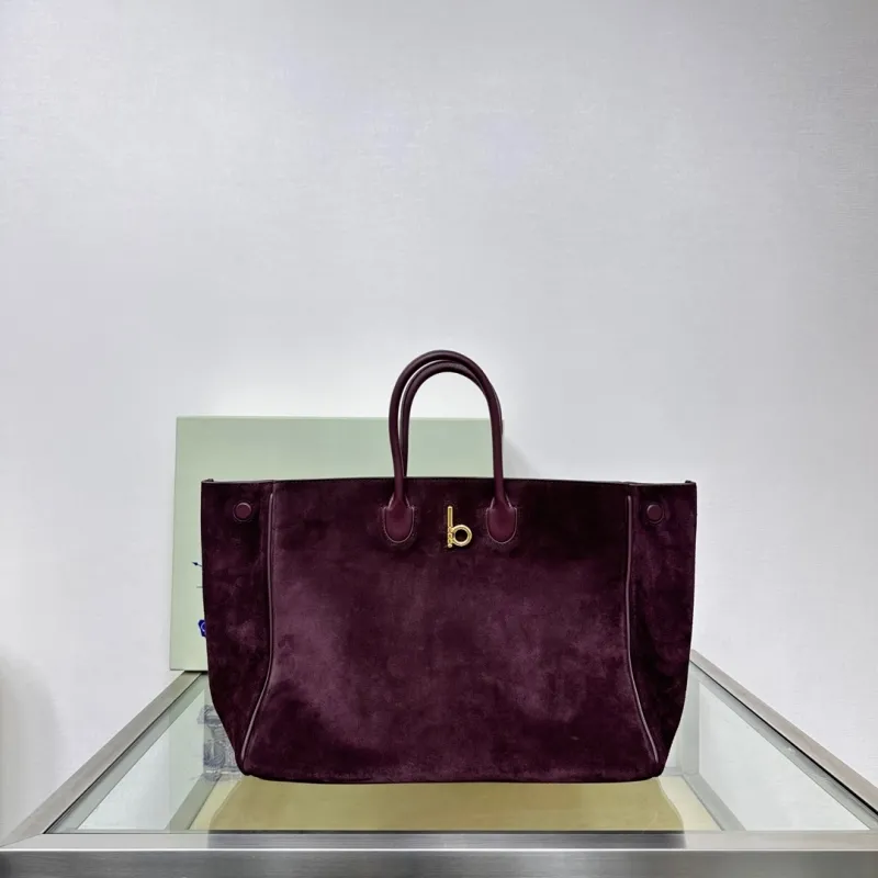Burberry Burgundy Suede Leather Tote Bag - Image 3