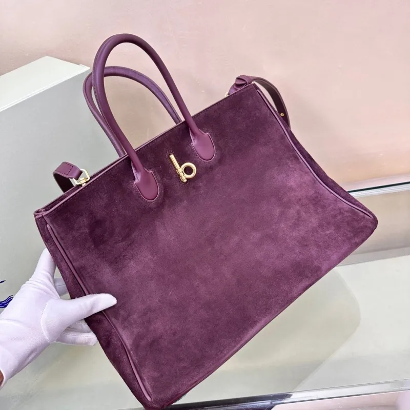 Burberry Burgundy Suede Leather Tote Bag - Image 4