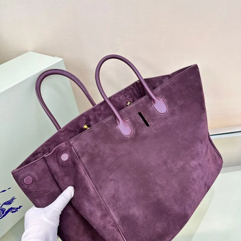 Burberry Burgundy Suede Leather Tote Bag - Image 6