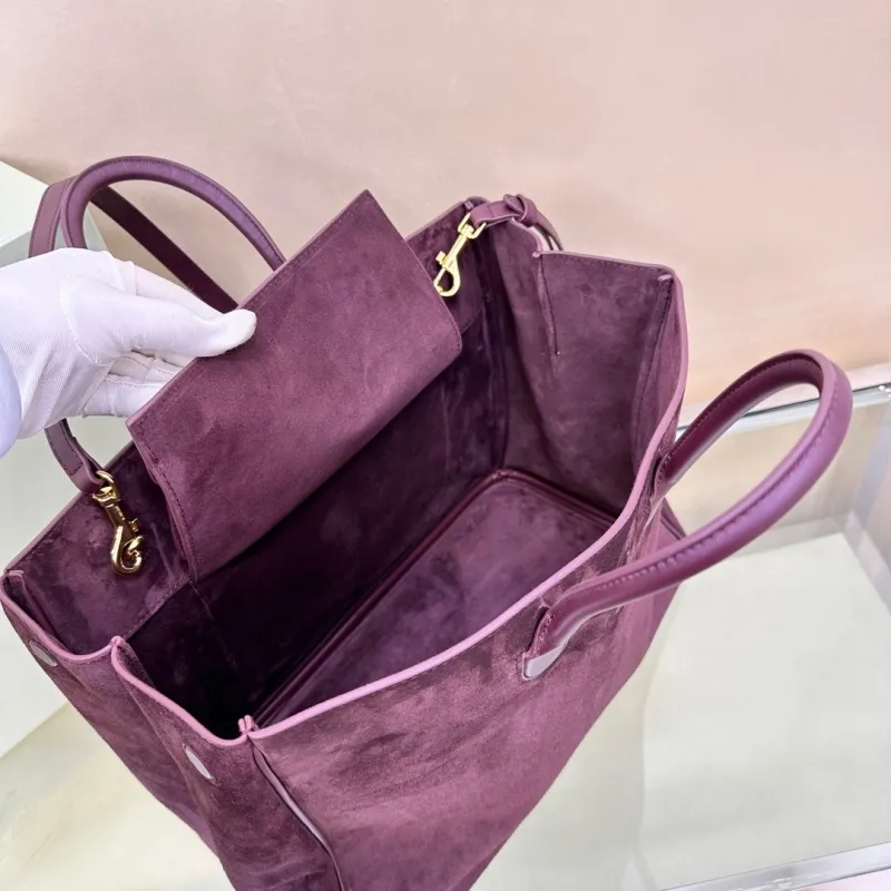 Burberry Burgundy Suede Leather Tote Bag - Image 7