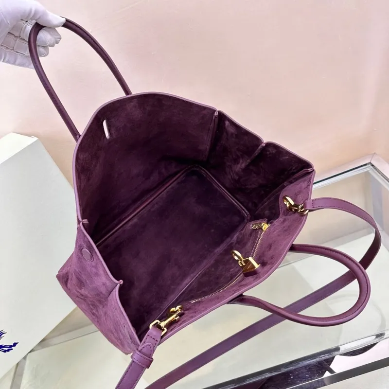 Burberry Burgundy Suede Leather Tote Bag - Image 8