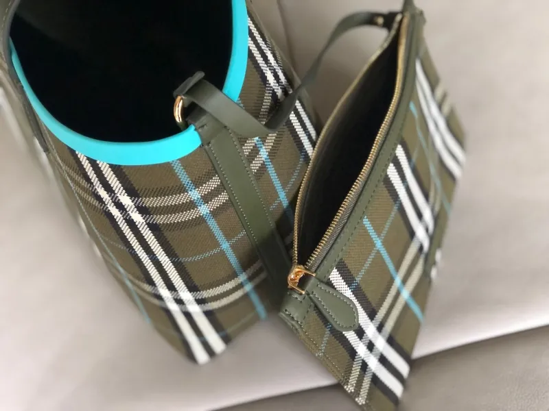 Burberry Olive Check Tote Bag with Matching Pouch - Image 3