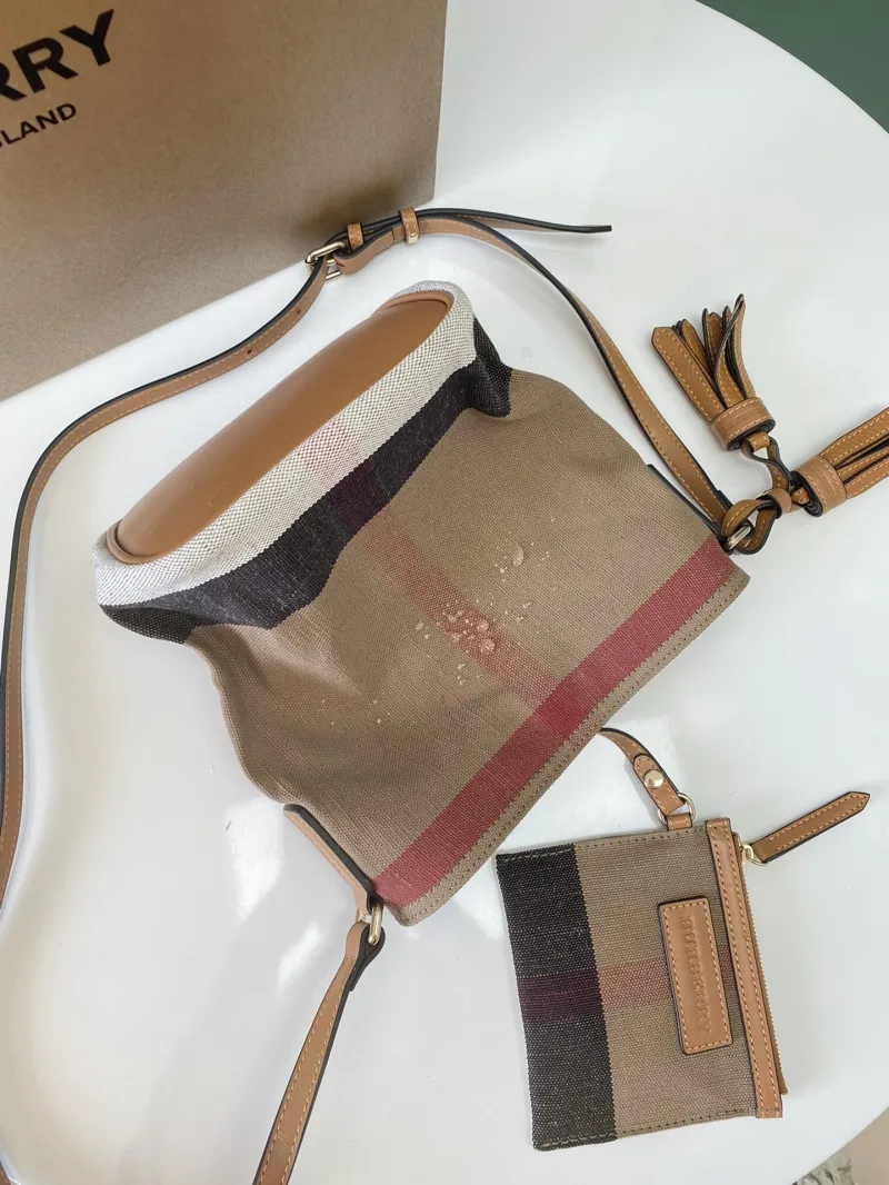 Burberry Classic Check Bucket Crossbody Bag with Small Pouch - Image 9