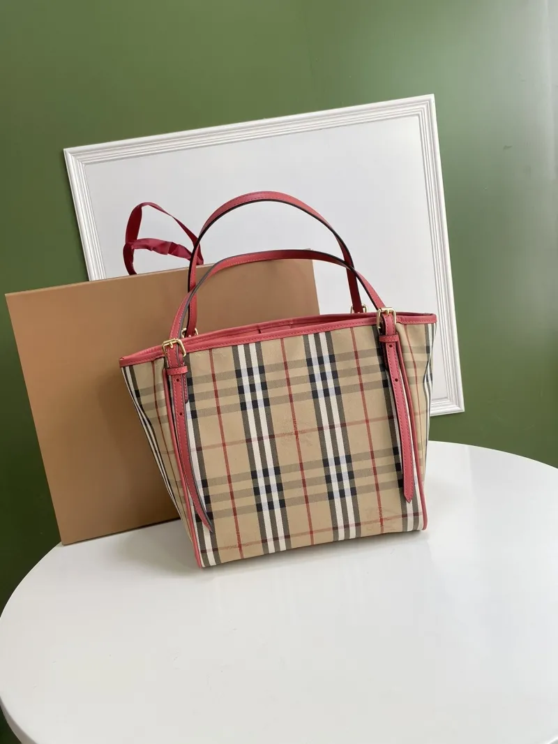Burberry Pink Check Tote Handbag