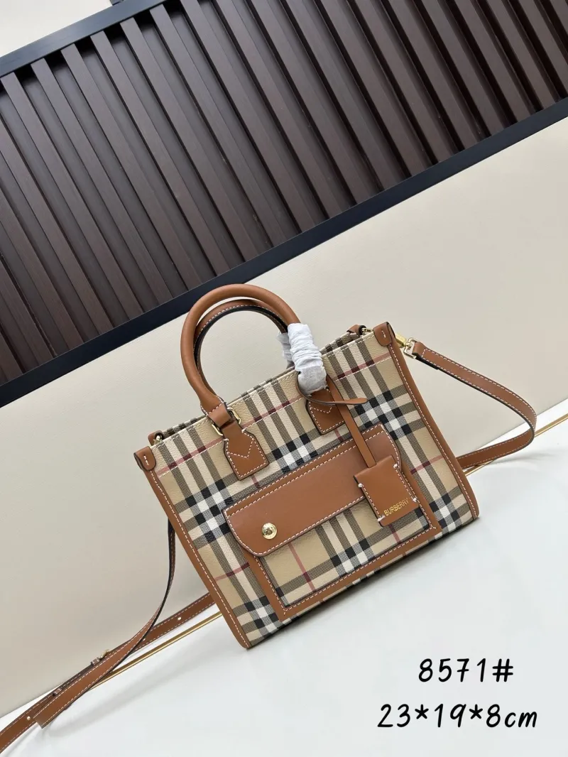 Burberry Check Tote Bag 8571 Brown Leather Crossbody