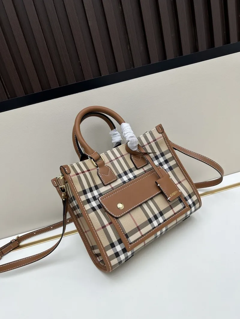Alternative view of Burberry Check Tote Bag 8571 Brown Leather Crossbody