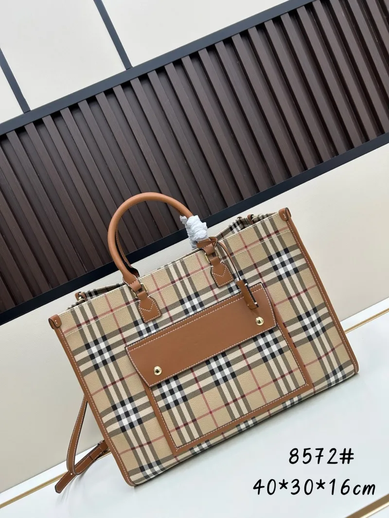 Burberry Beige Brown Vintage Check Tote Bag 8572