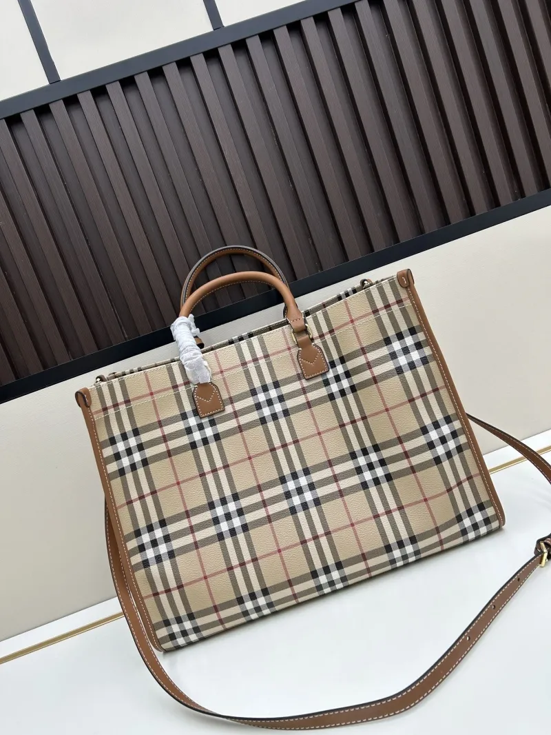 Burberry Beige Brown Vintage Check Tote Bag 8572 - Image 3