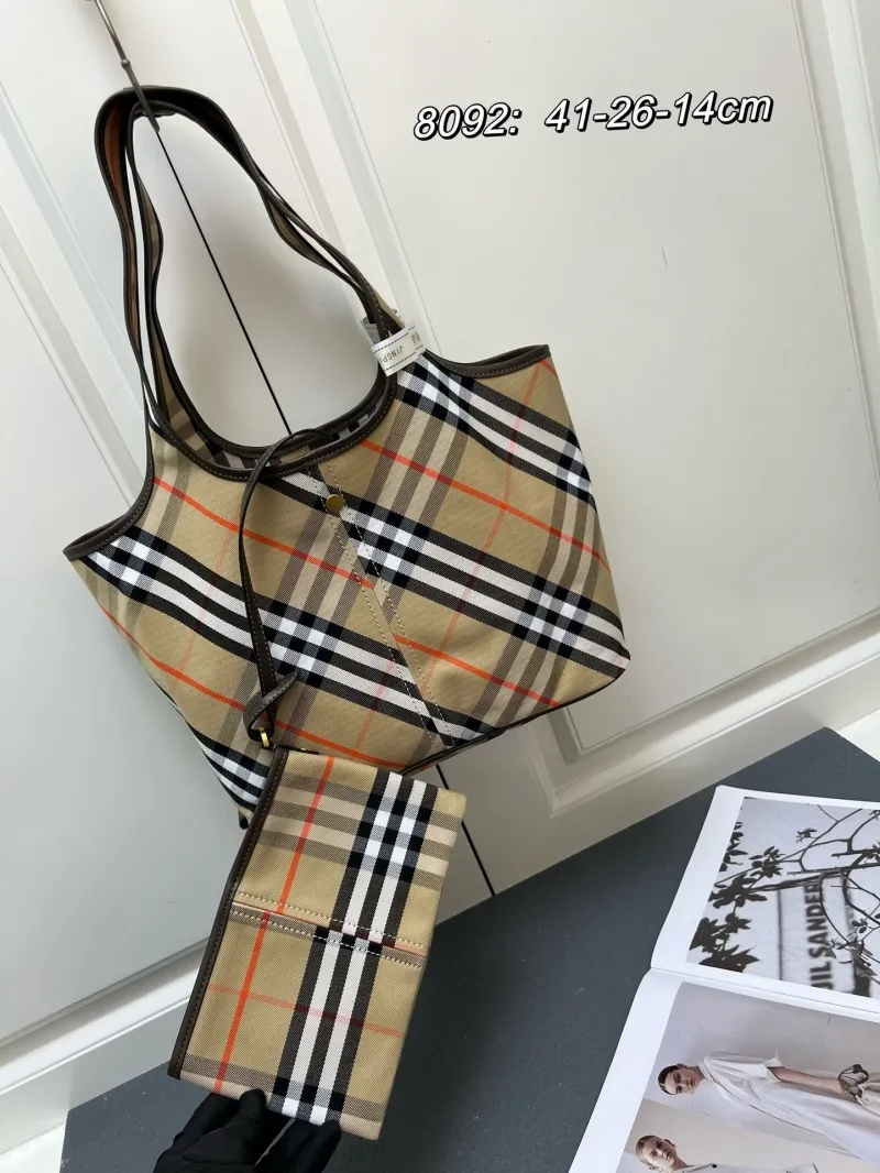 Burberry Classic Check Tote Bag with Pouch Model 8092