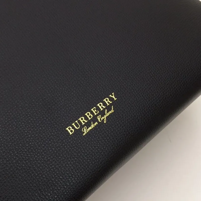 Burberry Black Leather Tote Handbag with Brown Handles - Image 5
