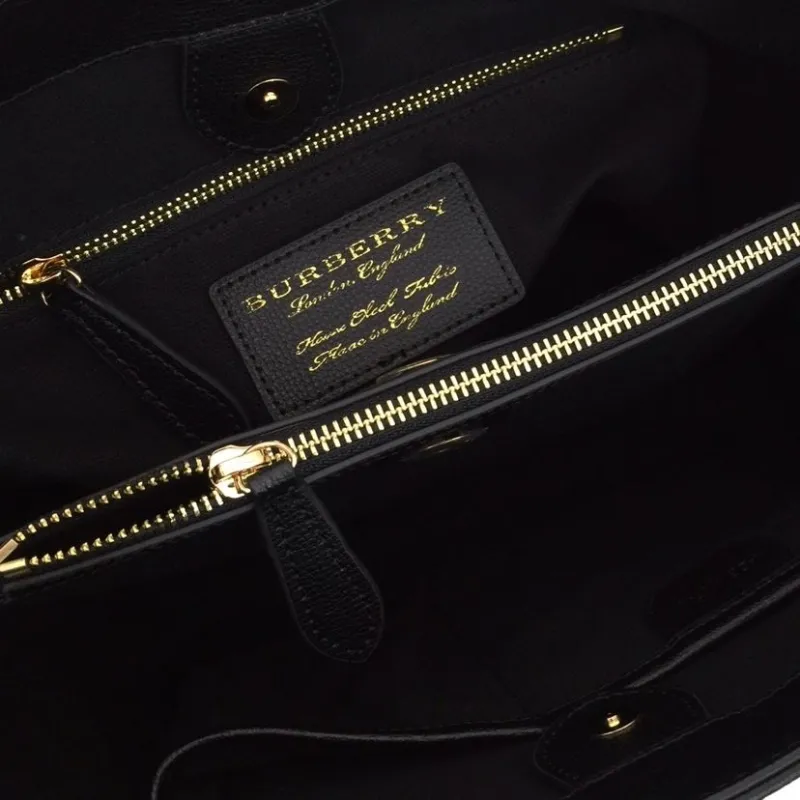 Burberry Black Leather Tote Handbag with Brown Handles - Image 8