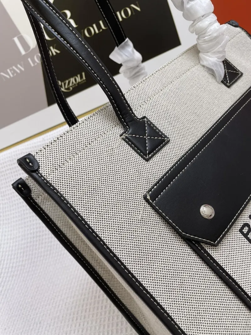 Burberry Freya Canvas Leather Tote Bag Beige Black 33cm - Image 5