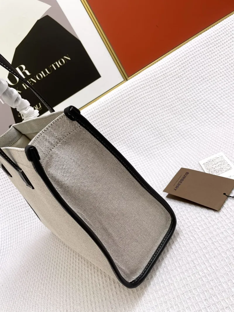 Burberry Freya Canvas Leather Tote Bag Beige Black 33cm - Image 6