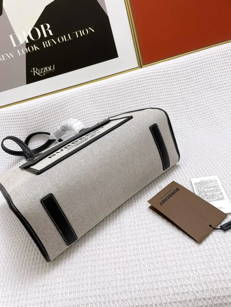 Burberry Freya Canvas Leather Tote Bag Beige Black 33cm - Image 7