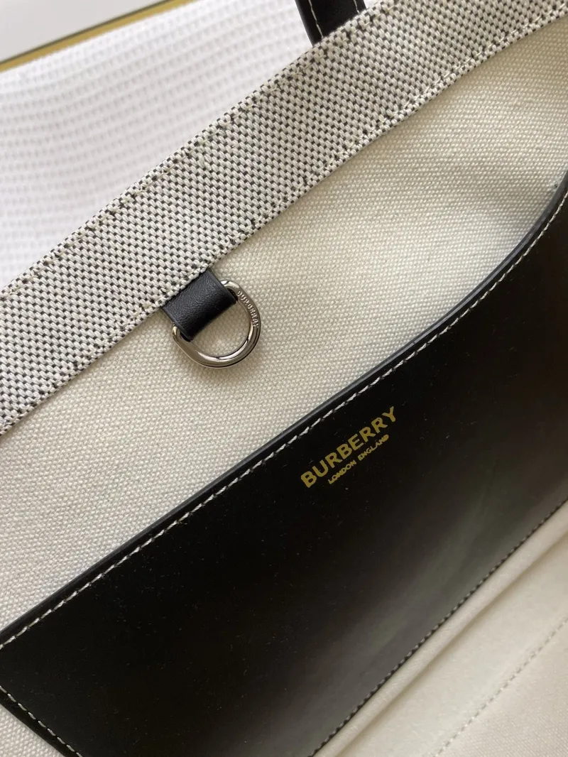 Burberry Freya Canvas Leather Tote Bag Beige Black 33cm - Image 9