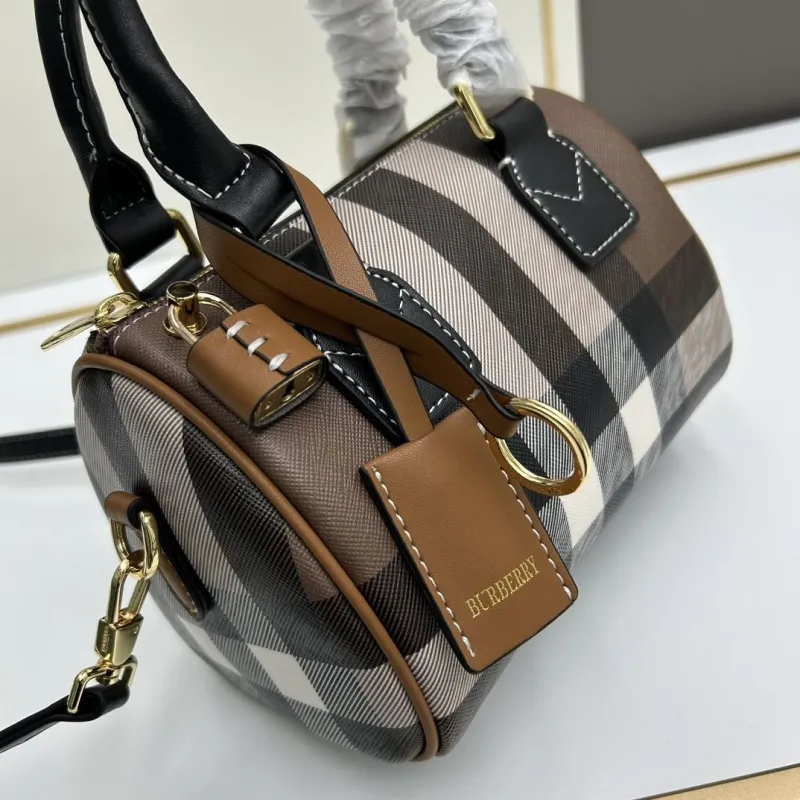 Burberry Brown Check Small Boston Crossbody Handbag - Image 4