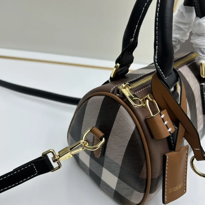 Burberry Brown Check Small Boston Crossbody Handbag - Image 5