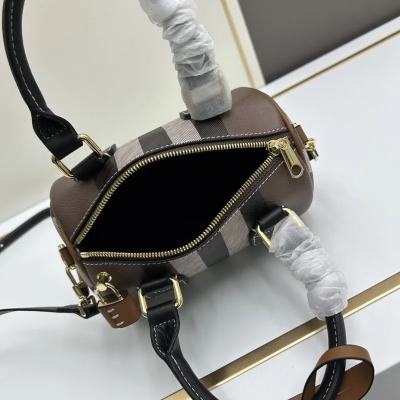 Burberry Brown Check Small Boston Crossbody Handbag - Image 7