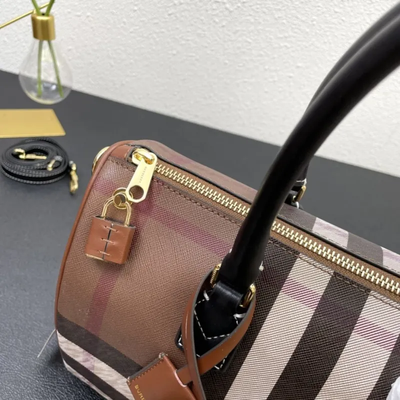 Burberry 8371 Brown Check Boston Handbag 30cm - Image 5