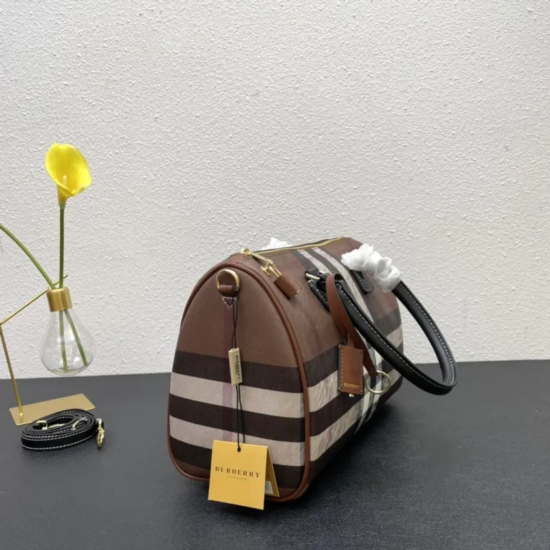 Burberry 8371 Brown Check Boston Handbag 30cm - Image 6