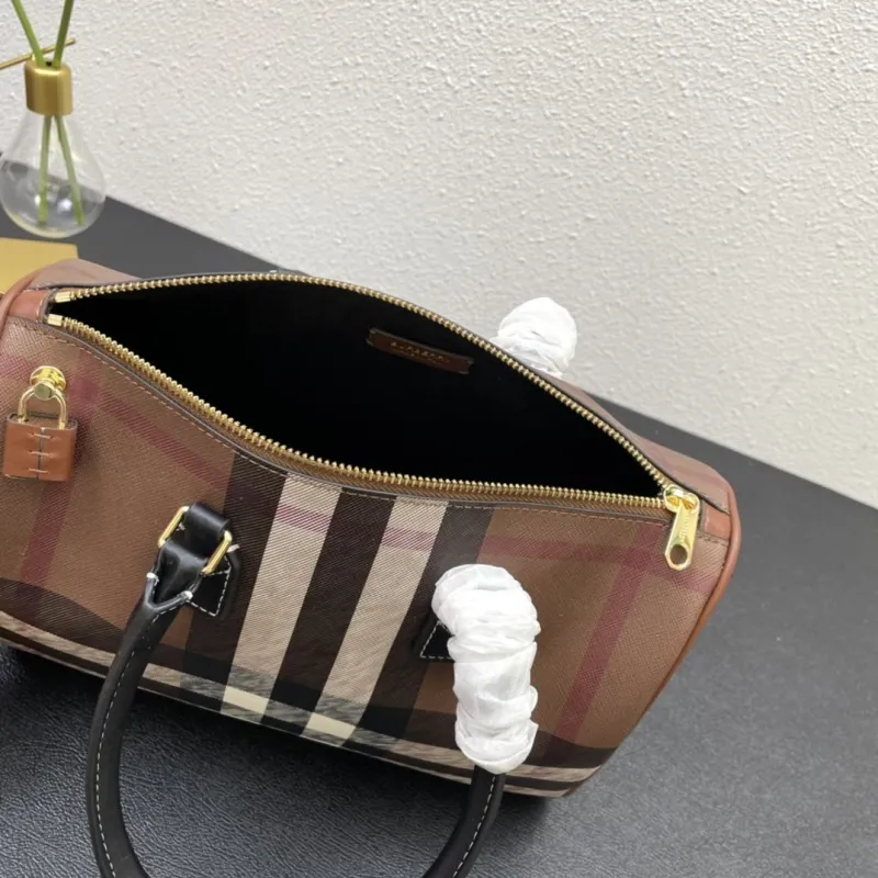 Burberry 8371 Brown Check Boston Handbag 30cm - Image 7
