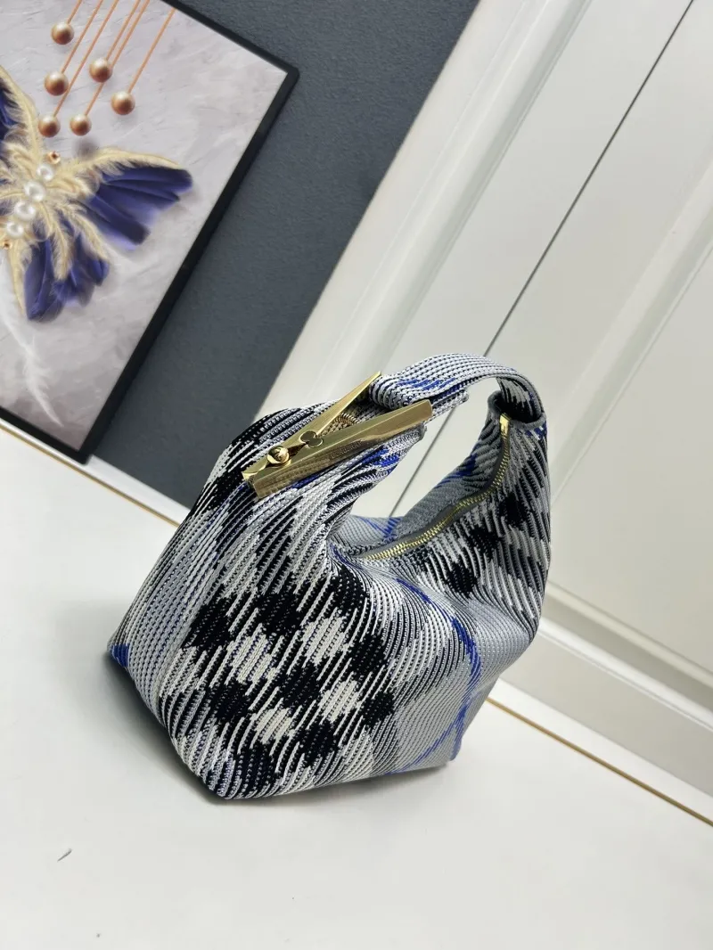 Burberry 8421 Gray Plaid Top Handle Hobo Bag - Image 3