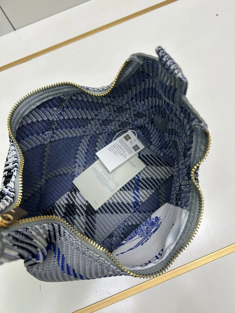 Burberry 8421 Gray Plaid Top Handle Hobo Bag - Image 8