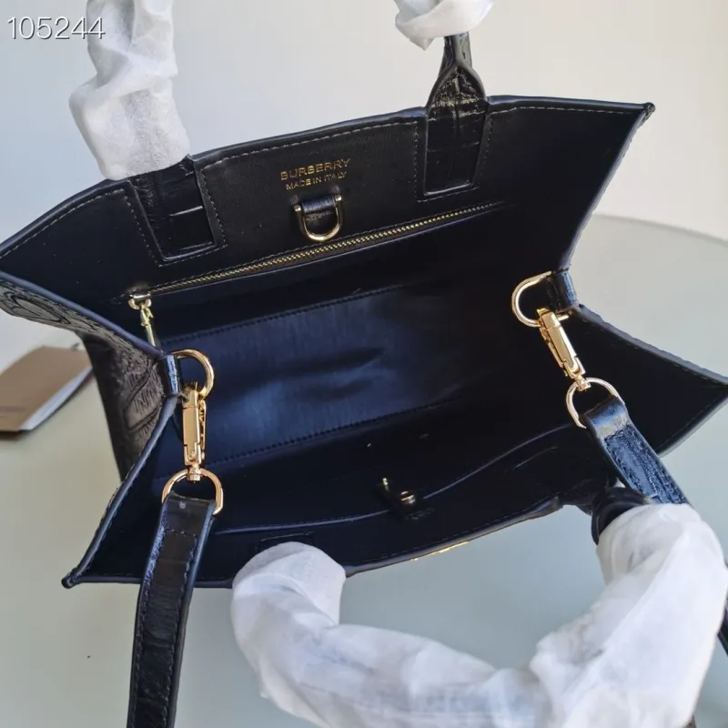 Burberry Black Croc Embossed Top Handle Tote Bag 105244 - Image 9