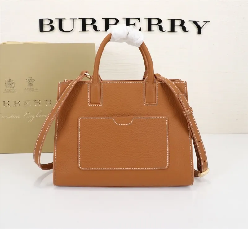 Burberry Tan Leather Top Handle Tote Bag - Image 3