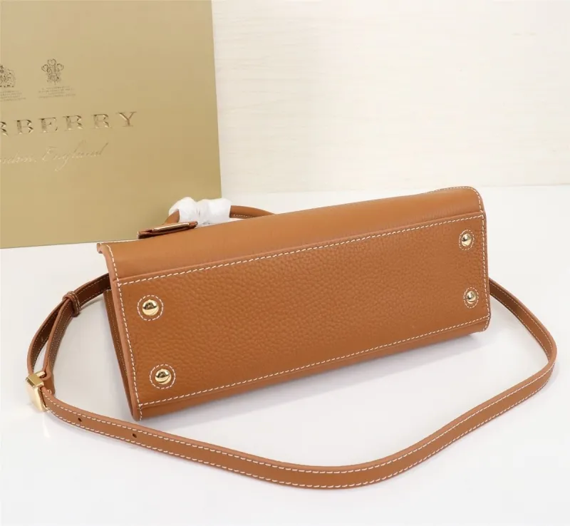 Burberry Tan Leather Top Handle Tote Bag - Image 4
