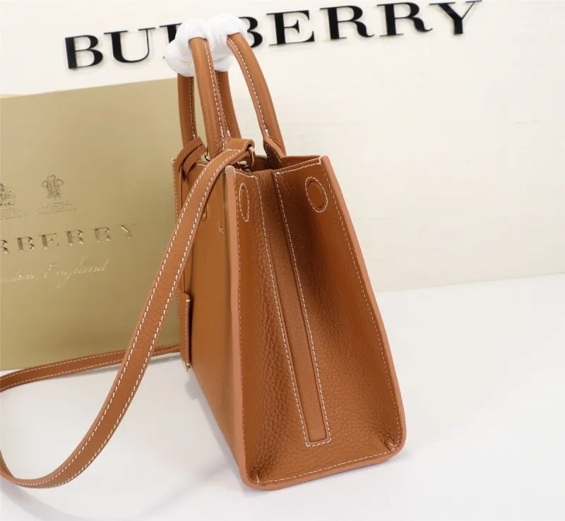 Burberry Tan Leather Top Handle Tote Bag - Image 6