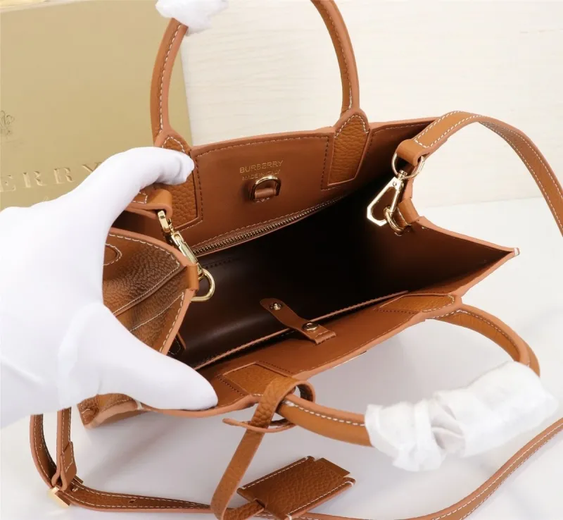 Burberry Tan Leather Top Handle Tote Bag - Image 9