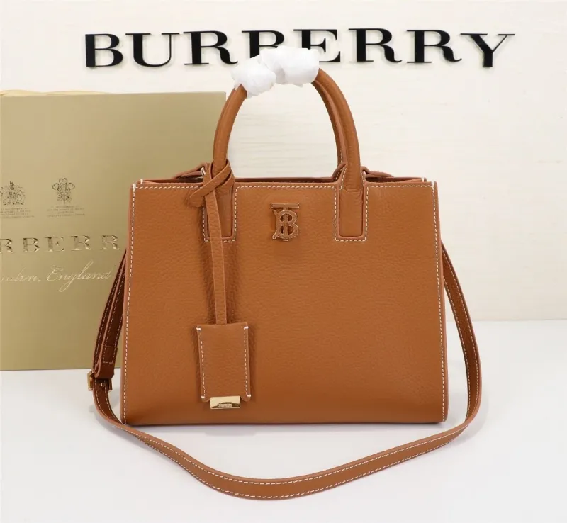 Burberry Tan Leather Top Handle Tote Bag