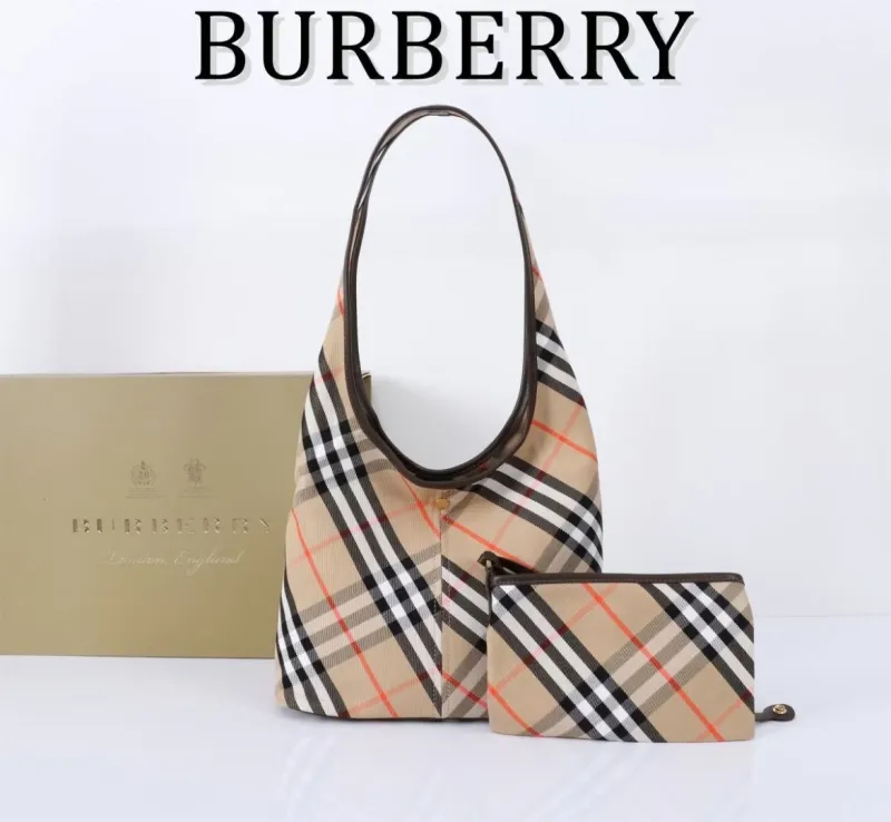 Burberry Classic Check Hobo Shoulder Bag with Pouch