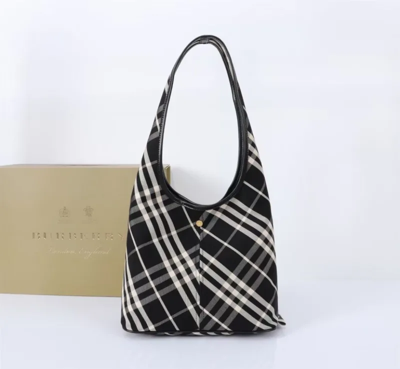 Alternative view of Burberry Black Check Hobo Shoulder Bag with Pouch