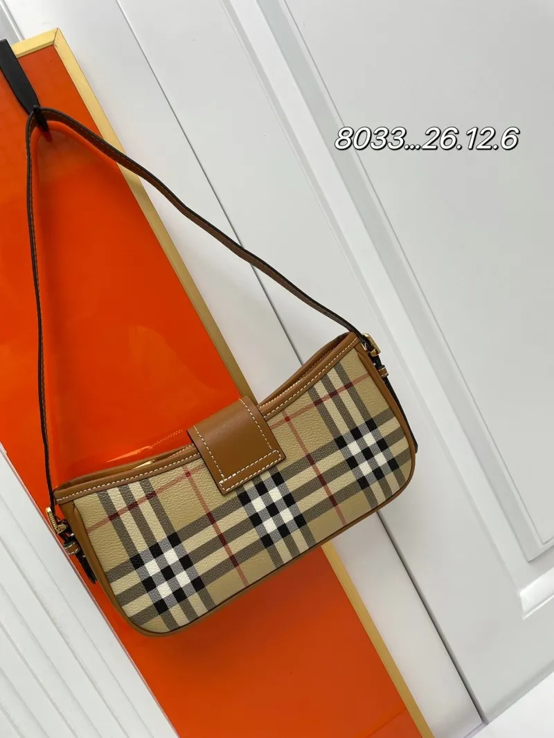 Alternative view of Burberry Plaid Shoulder Bag Brown Leather Trim