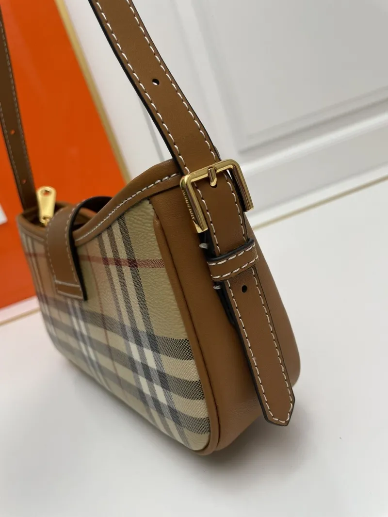 Burberry Plaid Shoulder Bag Brown Leather Trim - Image 5
