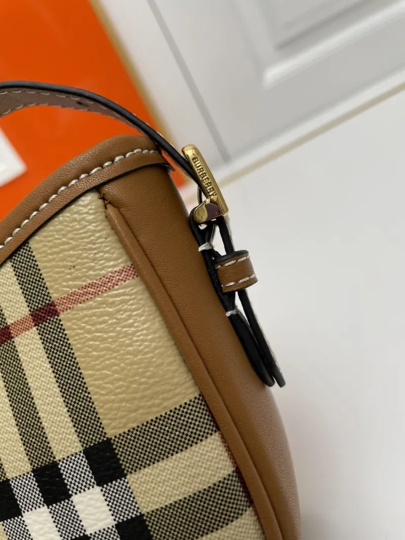 Burberry Plaid Shoulder Bag Brown Leather Trim - Image 6