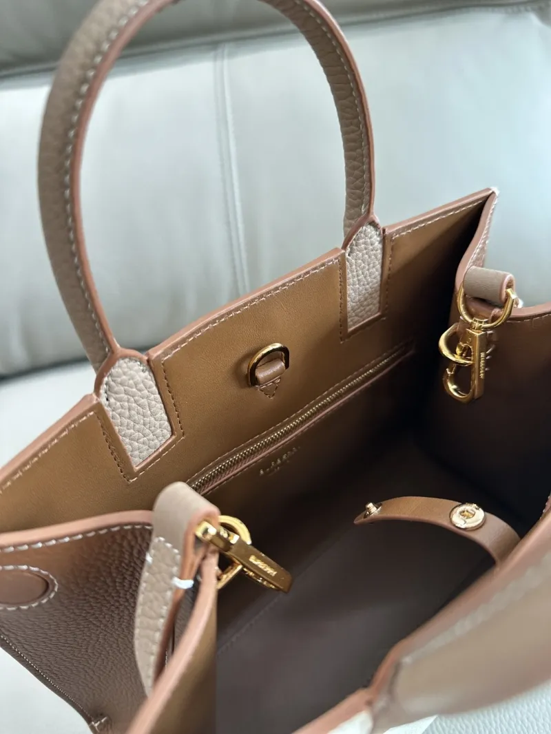 Burberry White Taupe Leather Top Handle Tote Bag - Image 8