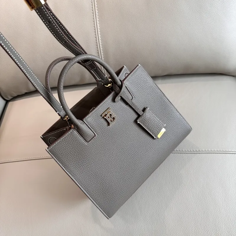 Burberry Gray Leather Top Handle Tote Bag 54 - Image 3