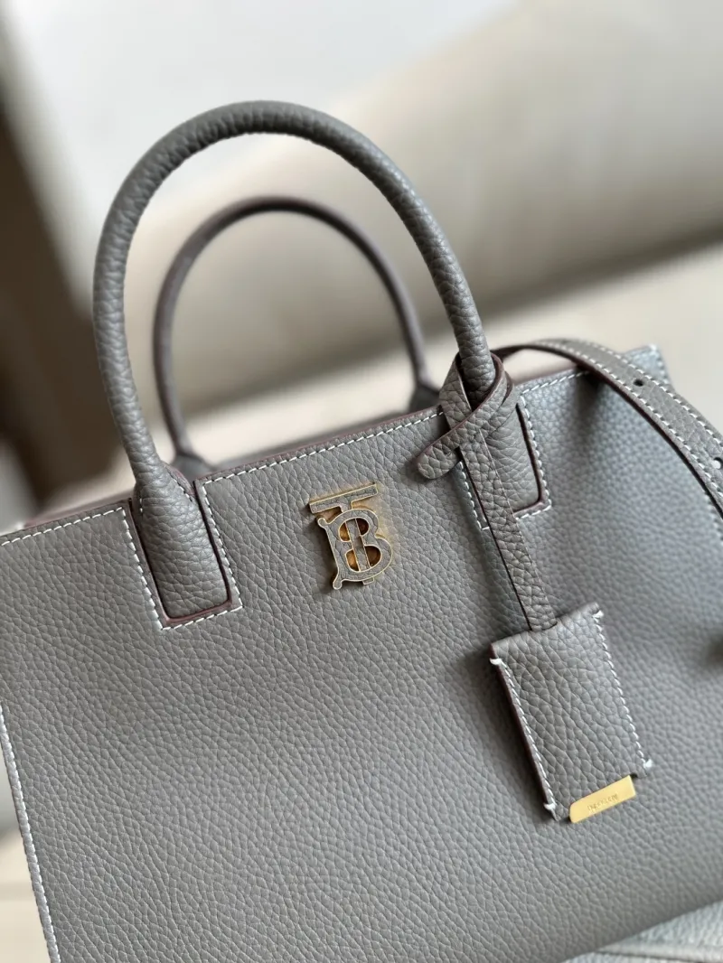 Burberry Gray Leather Top Handle Tote Bag 54 - Image 6