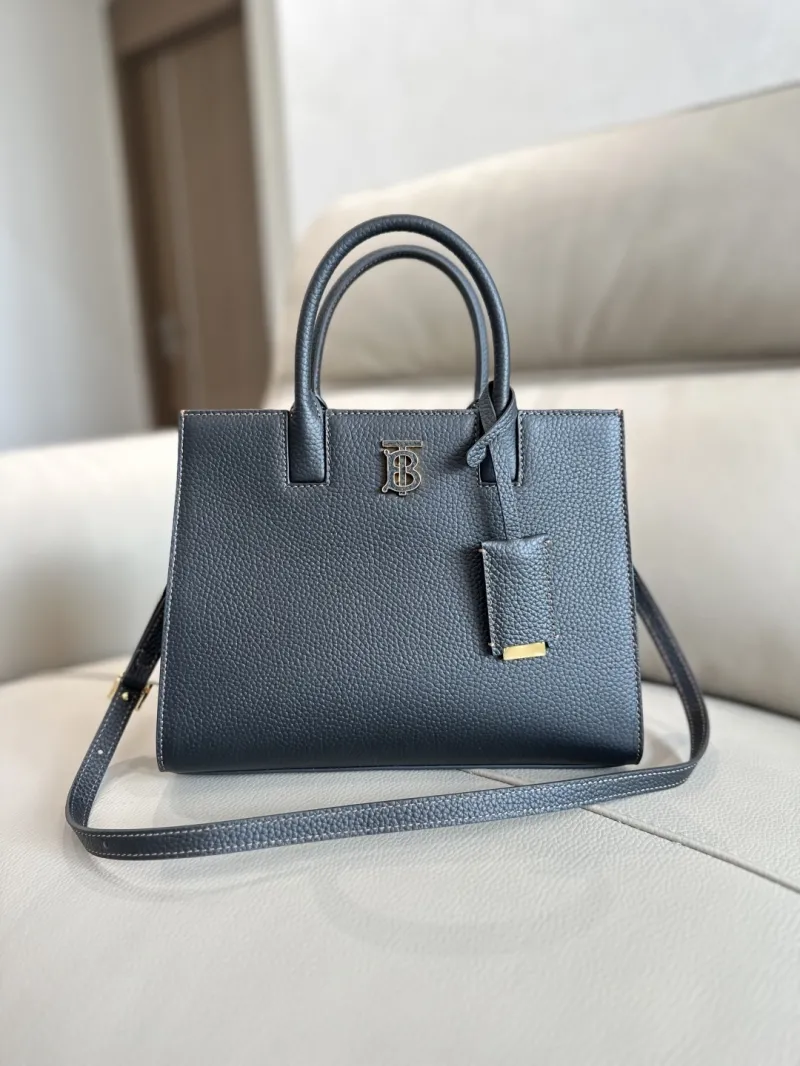 Burberry Dark Gray Leather Top Handle Tote Bag