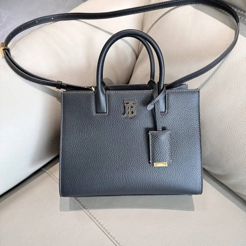 Burberry Dark Gray Leather Top Handle Tote Bag - Image 3