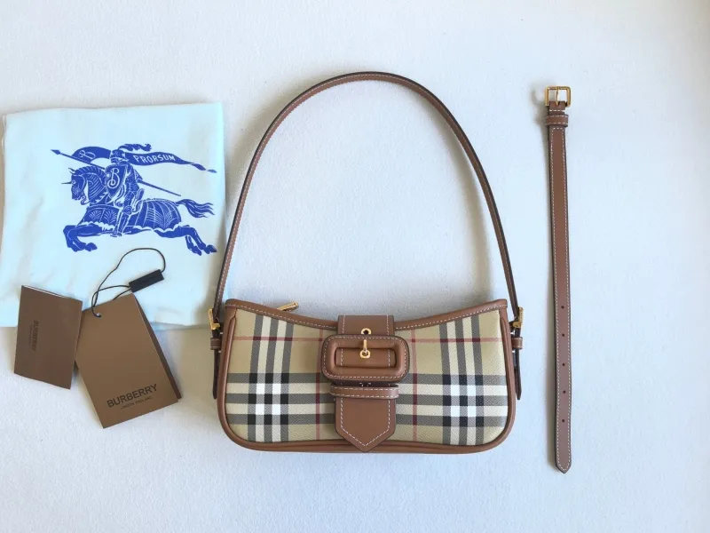 Burberry Vintage Check Shoulder Bag Brown Leather