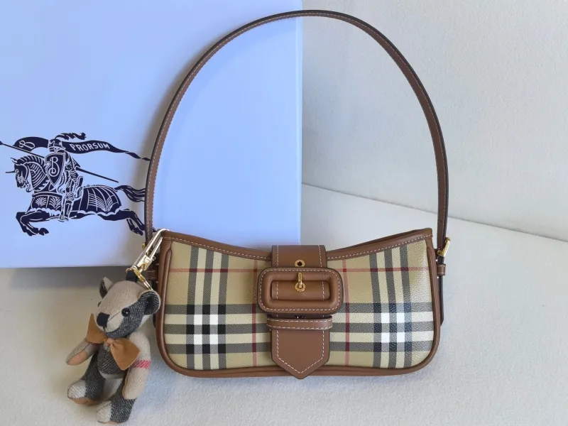Alternative view of Burberry Vintage Check Shoulder Bag Brown Leather
