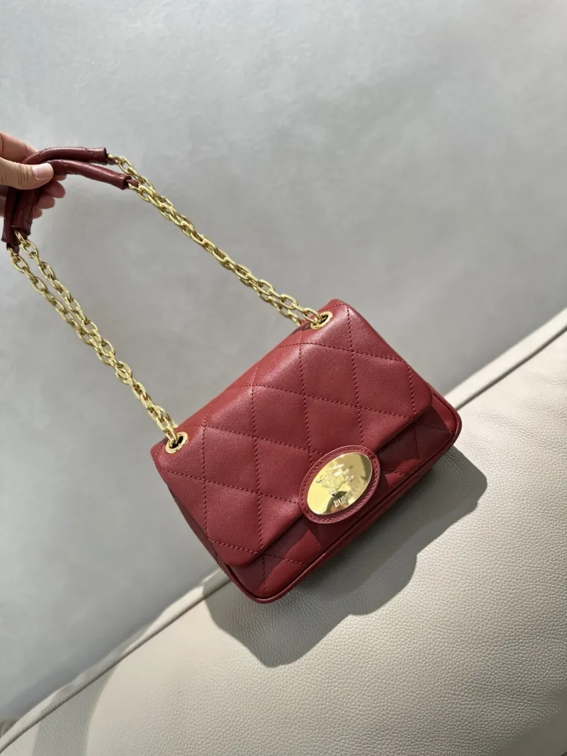 Burberry Red Quilted Chain Top Handle Bag