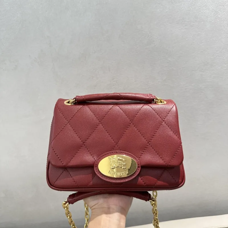 Burberry Red Quilted Chain Top Handle Bag - Image 3
